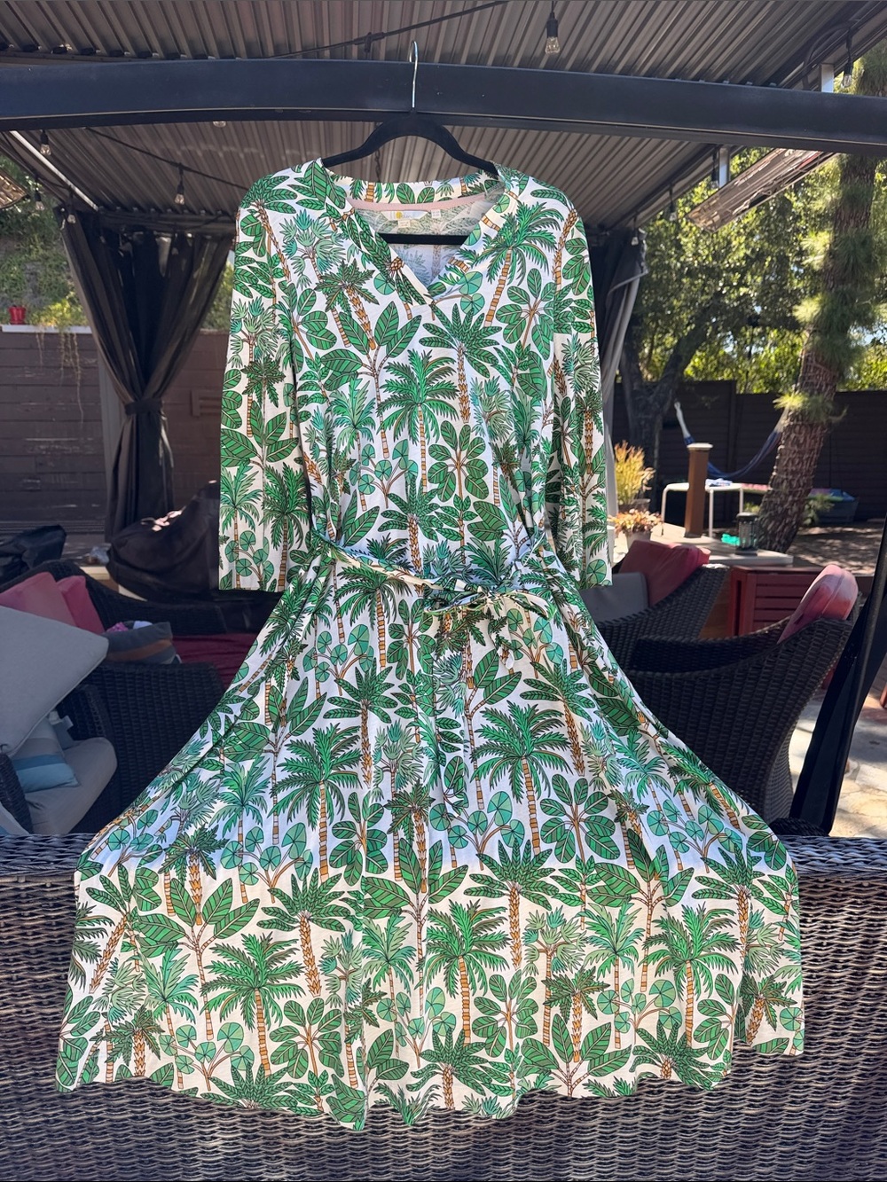 Boden Tropical Palm Print Jersey Midi Dress Green White Size 6R